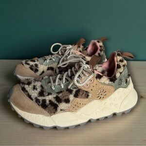 Flower Mountain Kotetsu Leopard Shearling Suede Sneakers Free People